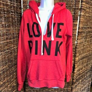 Love Pink Red VNeck Pullover Hoodie Red Sz M Victoria’s Secret 86